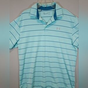 Under Armour HeatGear Polo Shirt Aqua Blue Stripe Men’s XL Loose Fit